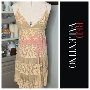 Red Valentino halter lace silk dress with bow